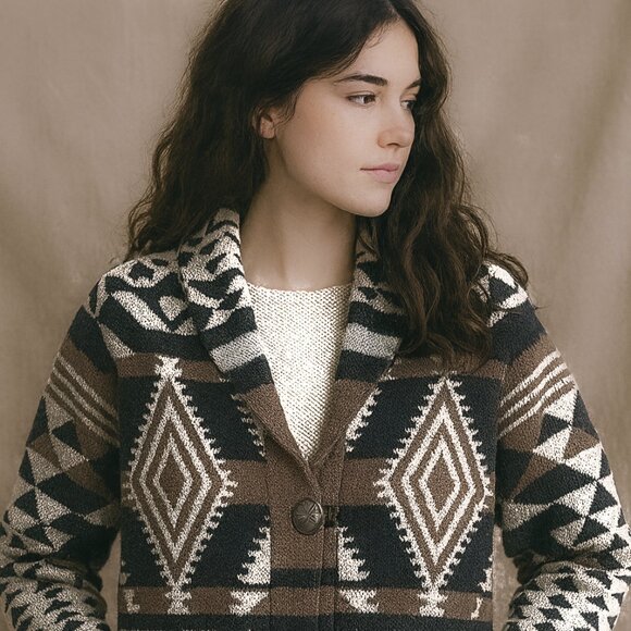 Anthropologie X Oliver. O Southwestern Boho Tribal Knit Cardigan Size 1X - NWOT - Picture 1 of 6